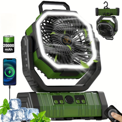 Ventilateur de camping USB rechargeable avec lumière LED