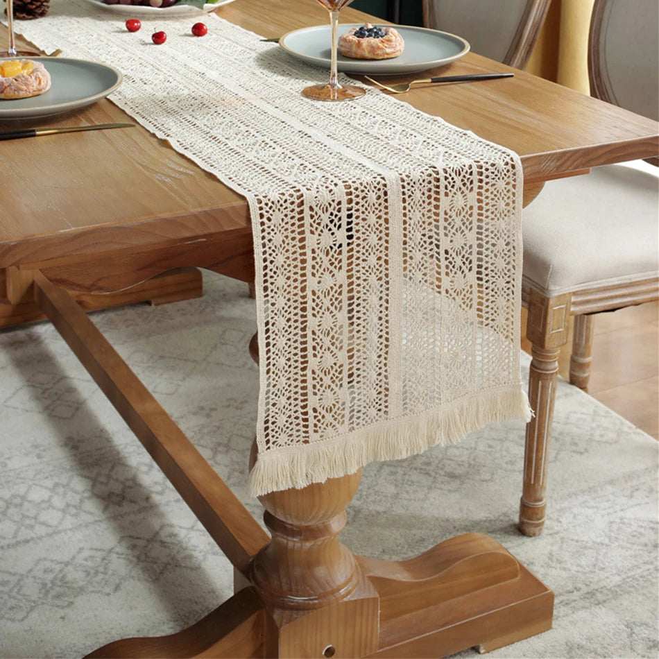 Chemin de Table Beige au crochet 100 % coton– Élégance et Authenticité !